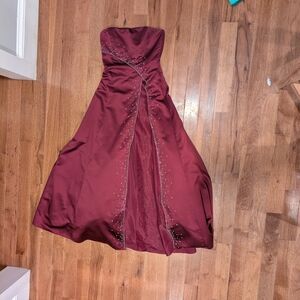 David's Bridal Strapless Wine Dress
